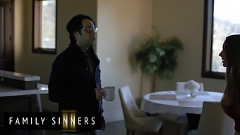 The Stepfather Punishes His Daughter For Skipping School, In A Provocative Family Sinners Scene.